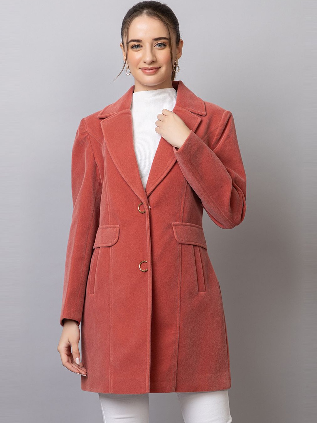 

YHA Single-Breasted Full Sleeves Winter Overcoat, Rose