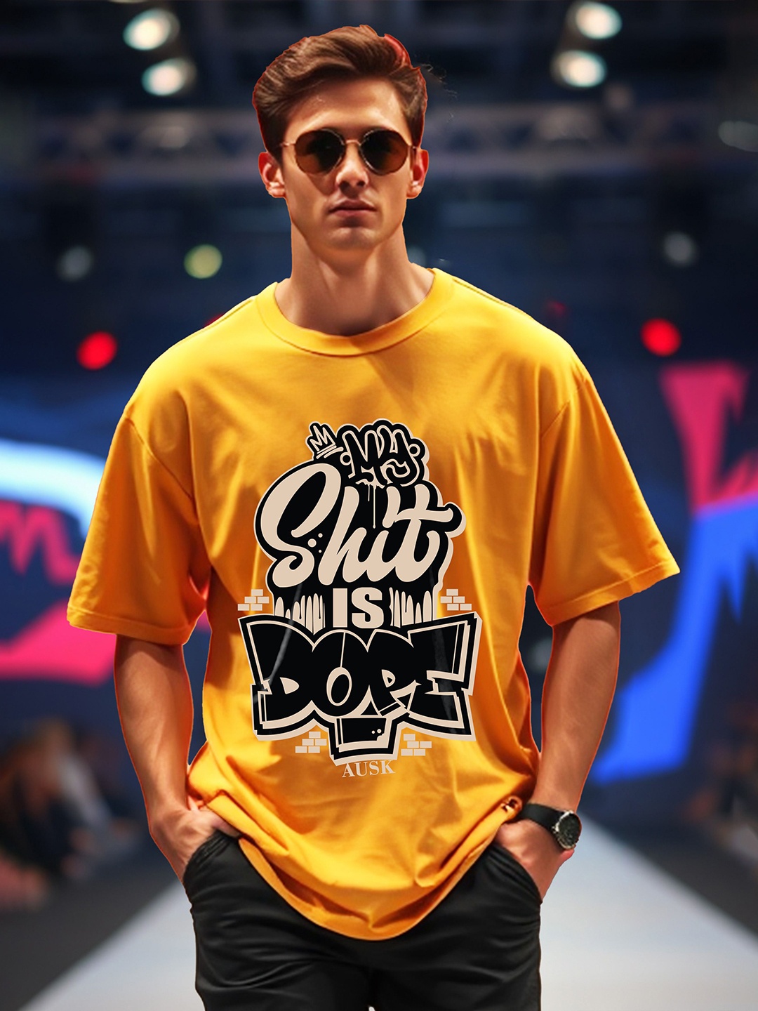 

AUSK Men Printed Applique T-shirt, Yellow