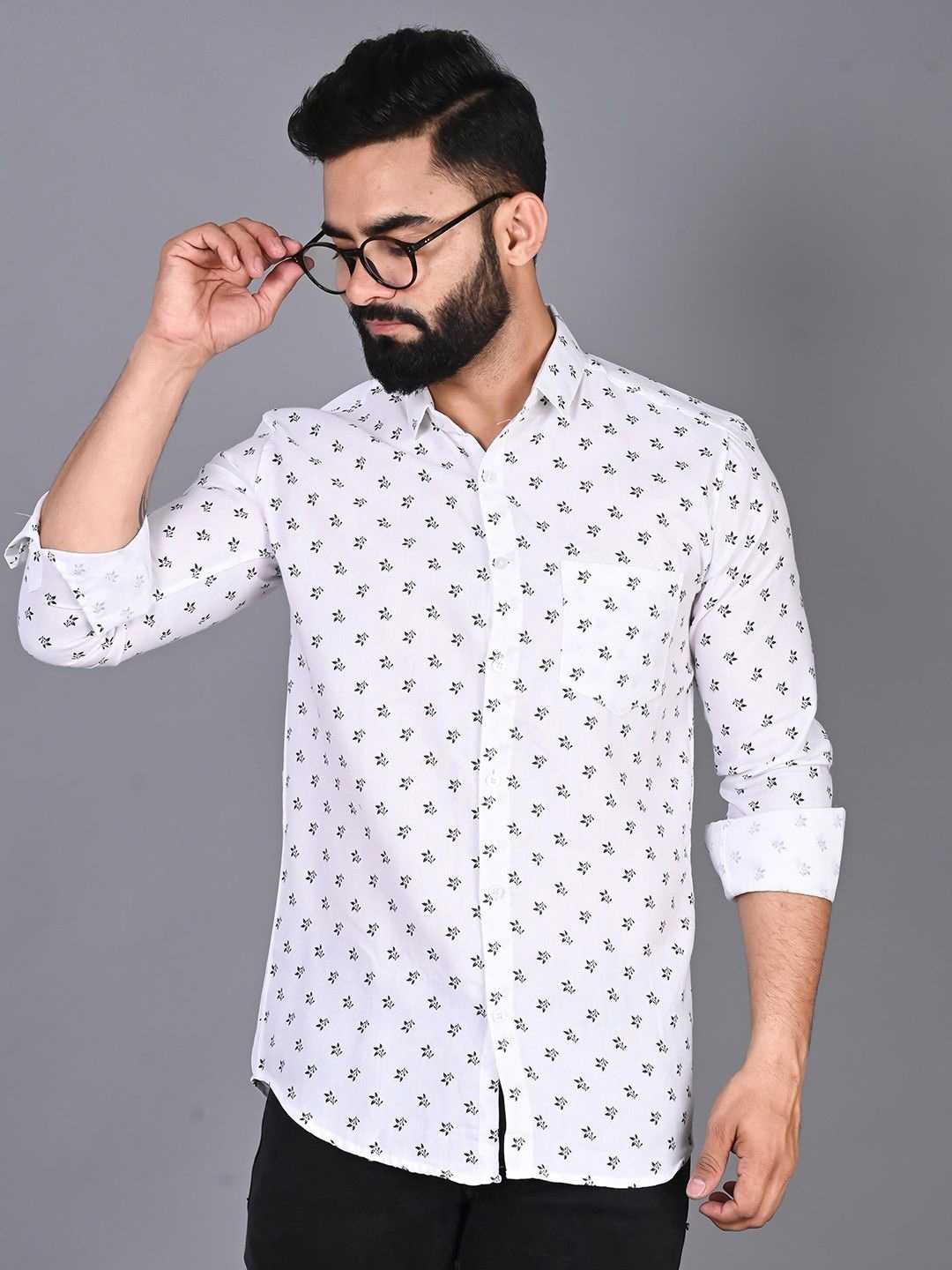 

PulseIQ Men Modern Floral Opaque Printed Casual Shirt, White