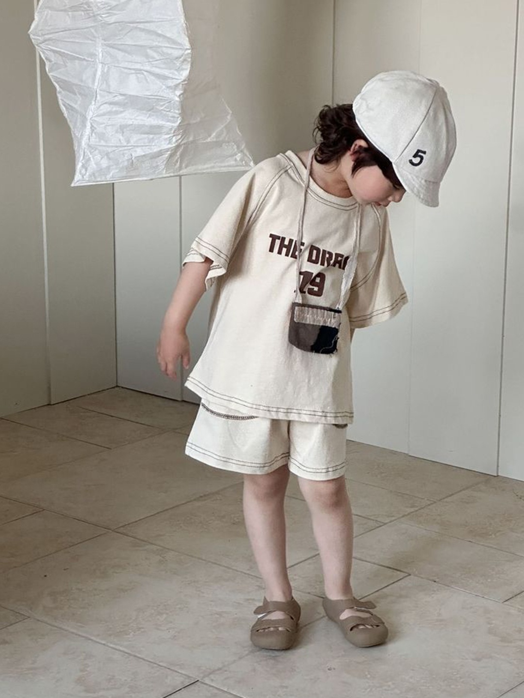 

LULU & SKY Girls Printed T-shirt with Shorts, Beige