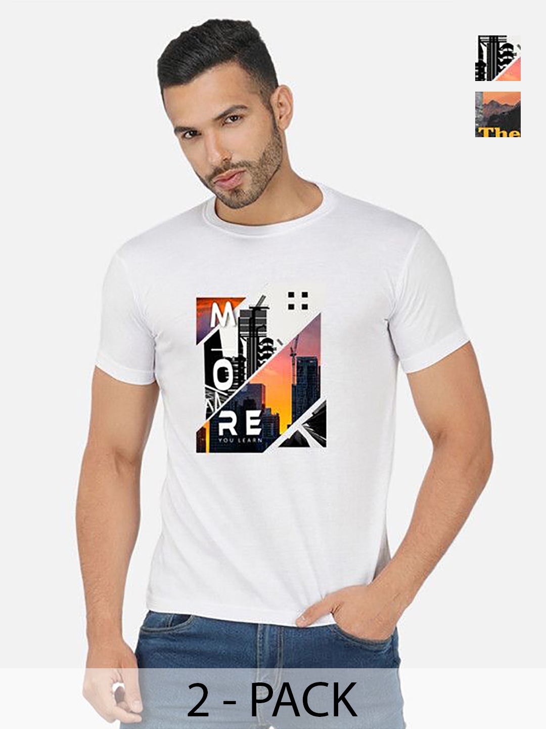 

GLOBAL NOMAD Men 2 Printed Bio Finish Applique T-shirt, White