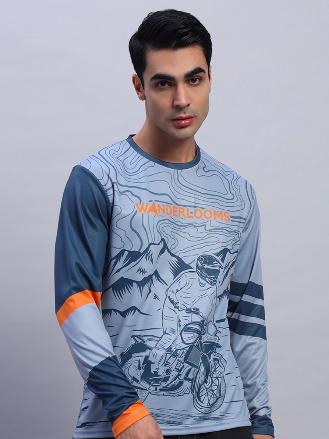 

WANDERLOOM SMotoMap Riding Jersey Graphic Printed Round Neck Sports T-shirt, Blue