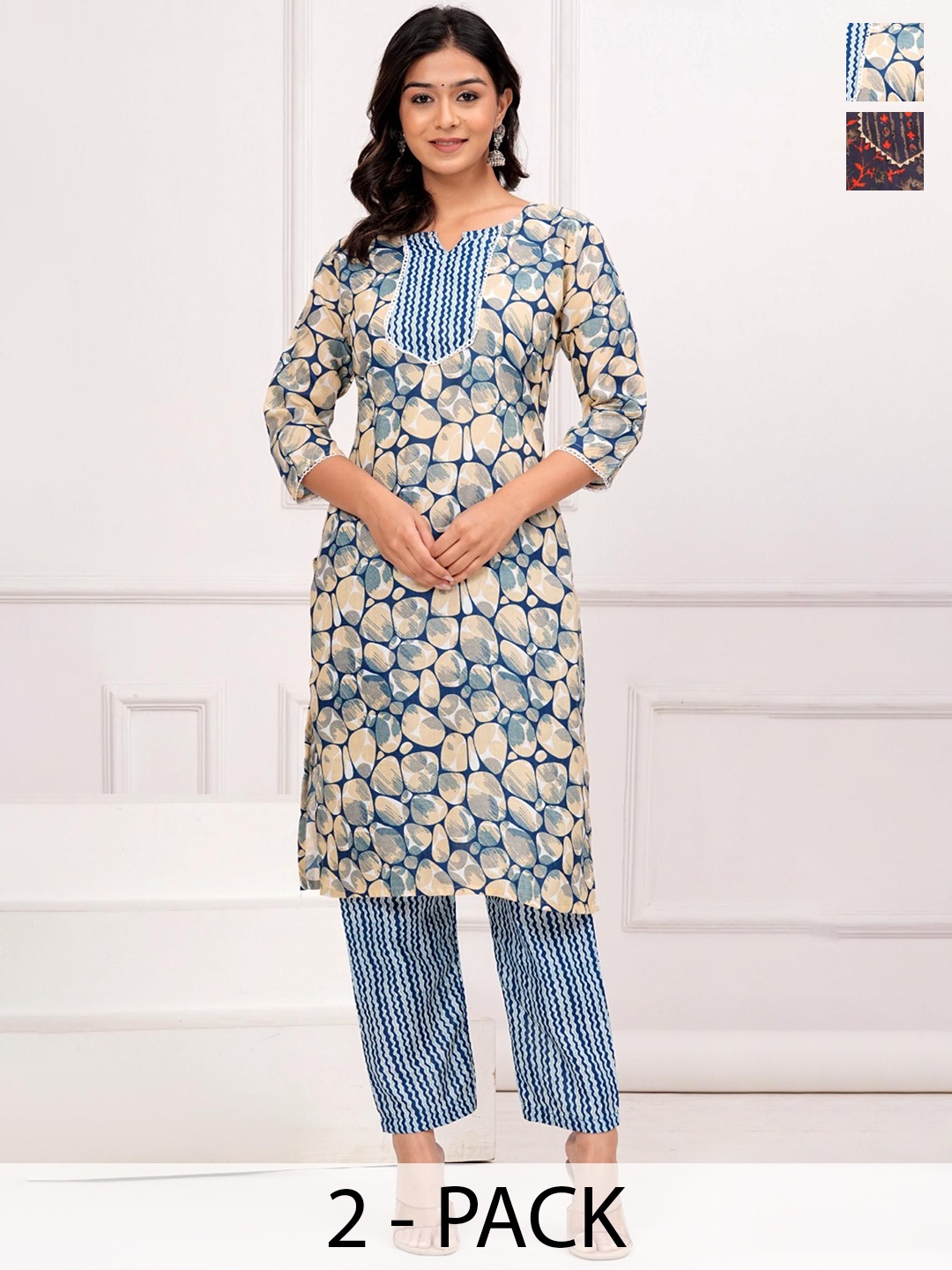

Moda Rapido Women Printed Regular Kurta with Trousers, Blue