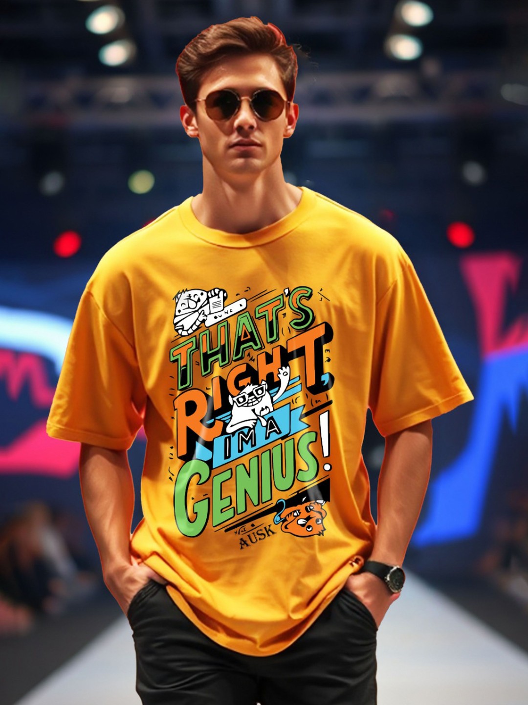 

AUSK Men Printed Applique T-shirt, Yellow