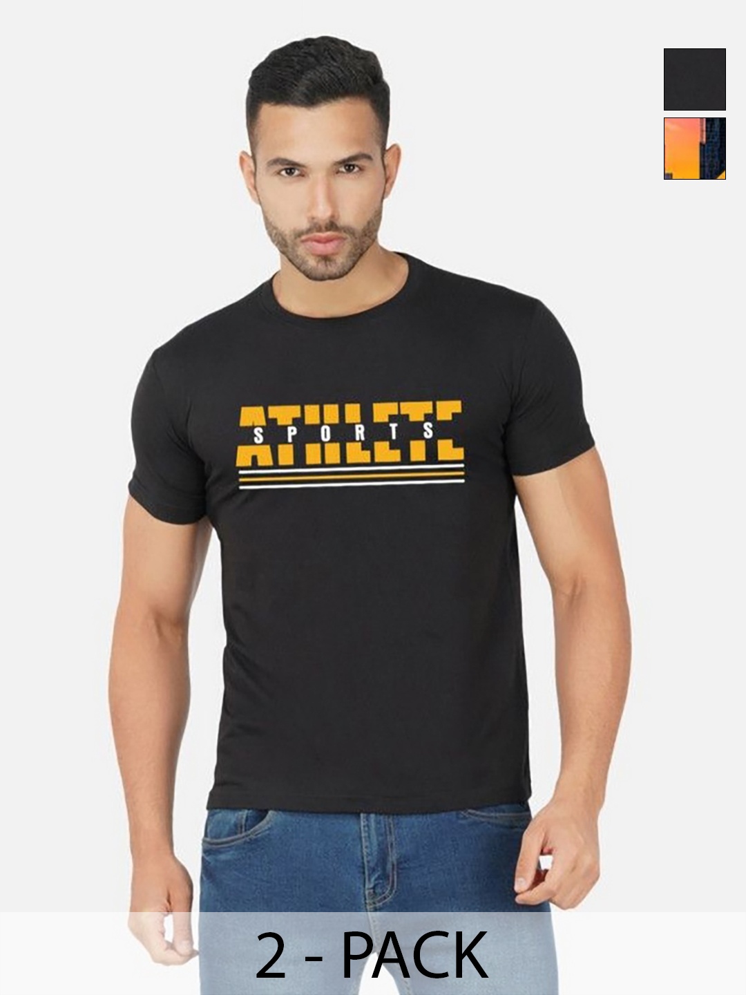 

GLOBAL NOMAD Men 2 Printed Bio Finish Applique T-shirt, Black