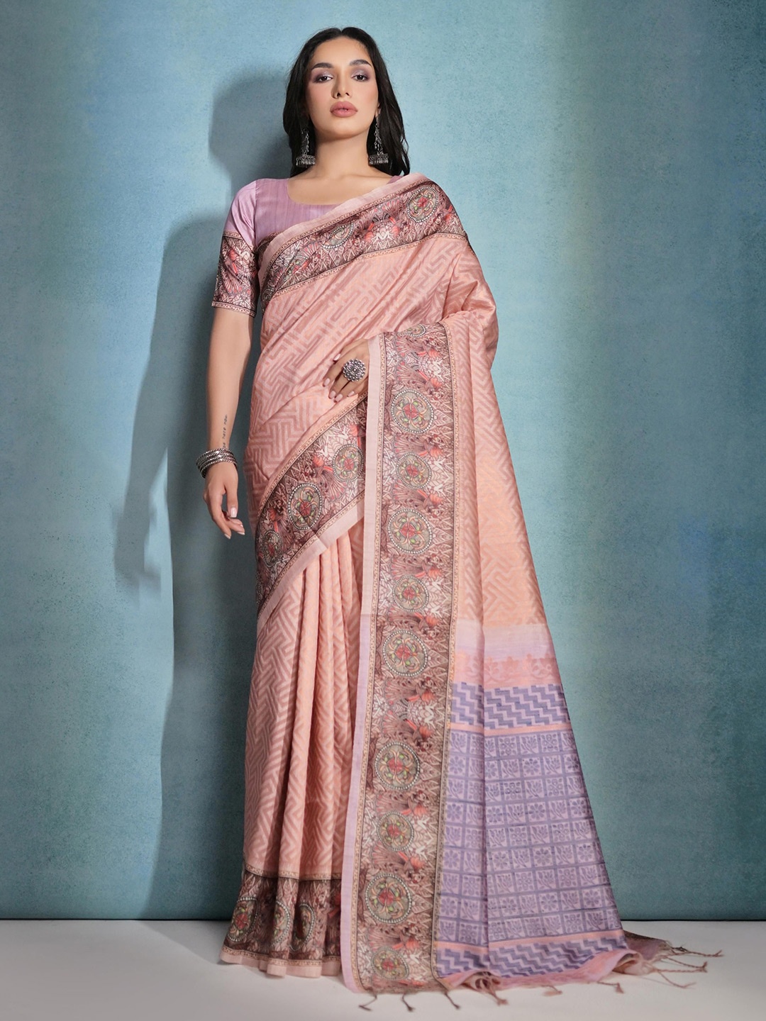 

Ekta Textiles Woven Design Zari Pure Silk Handloom Banarasi Saree, Peach