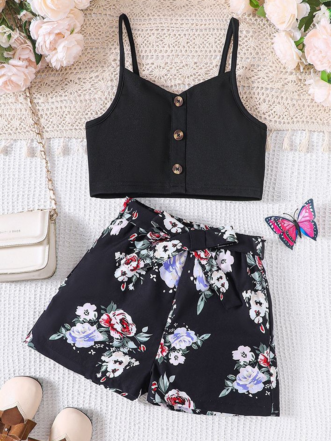 

LULU & SKY Girls Top with Shorts, Black