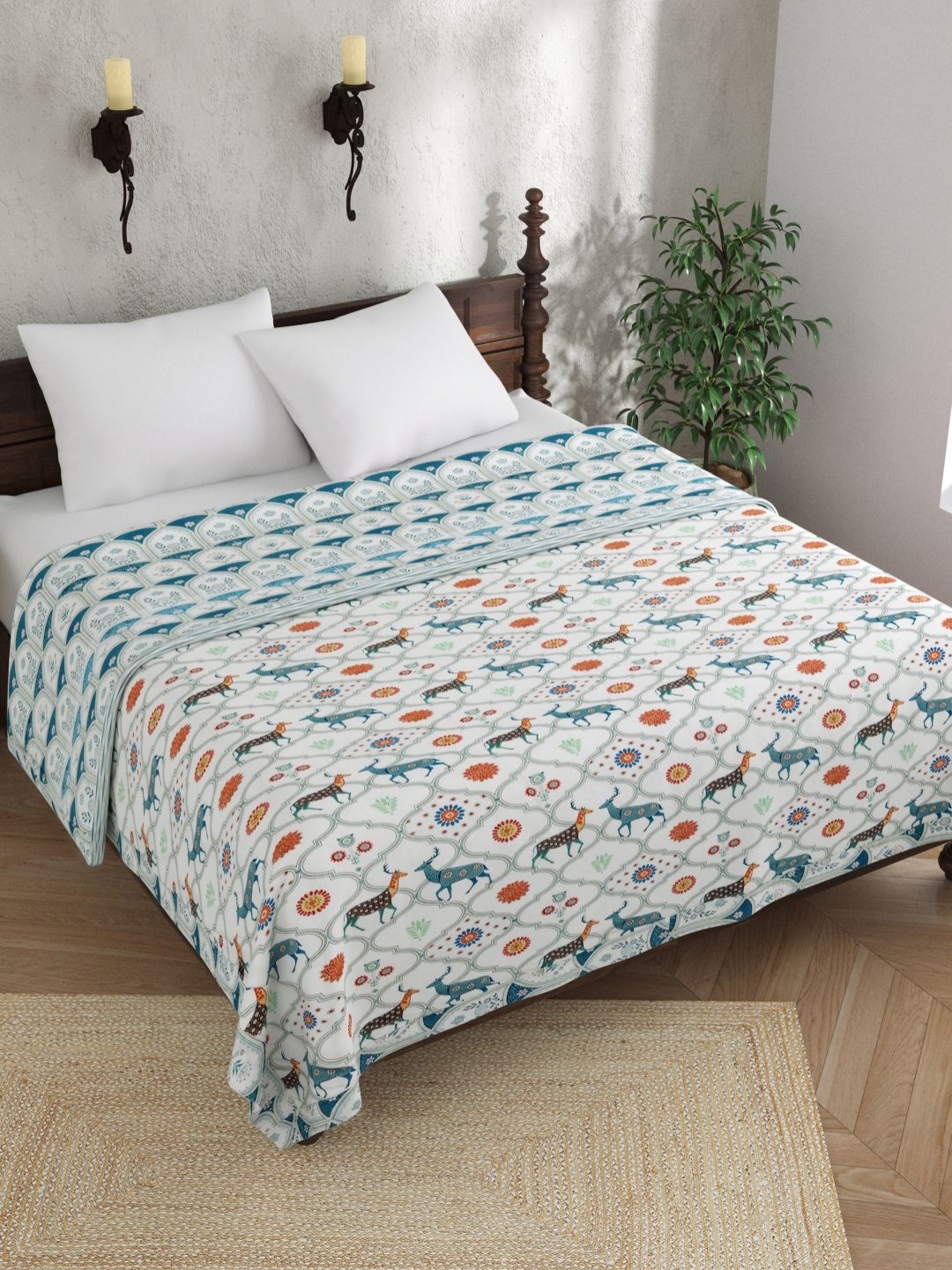 

EverHOME Multicoloured Ethnic Motifs AC Room 150 GSM Double Bed Dohar, White