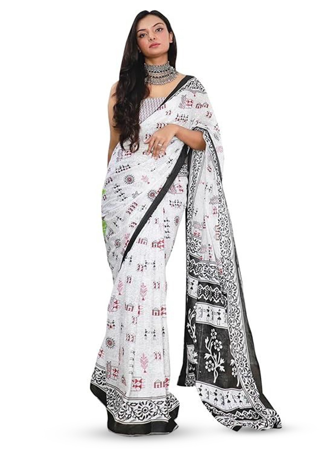 

HMP Fashion Batik Ikat Saree, White