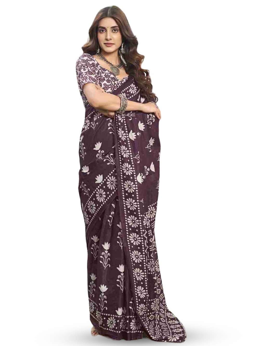 

HMP Fashion Batik Ikat Saree, Purple