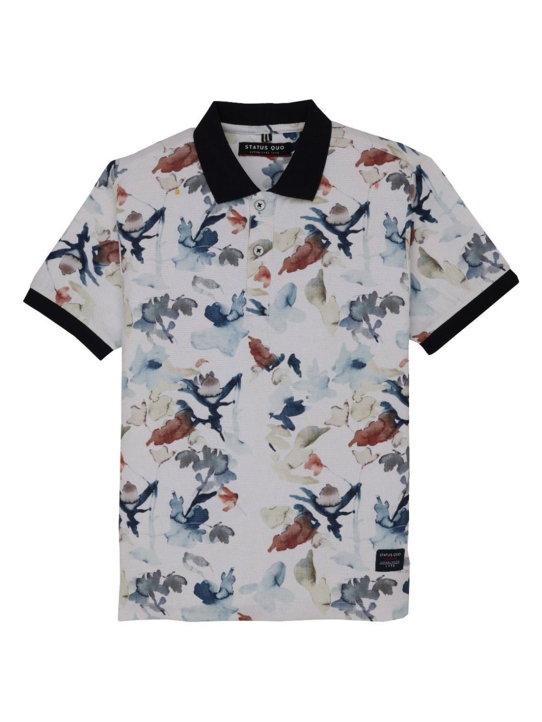 

Status Quo Boys Floral Printed Polo Collar Applique T-shirt, Off white