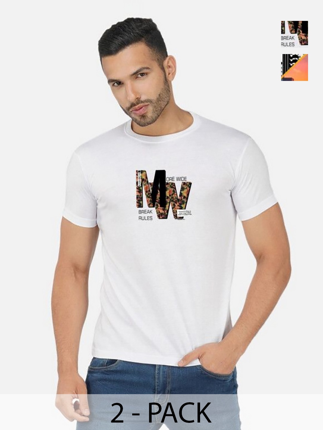 

GLOBAL NOMAD Men 2 Printed Bio Finish Applique T-shirt, Mustard