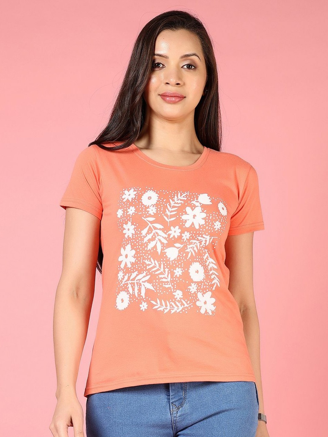 

V-Mart Women Floral Extended Sleeves Tropical T-shirt, Orange