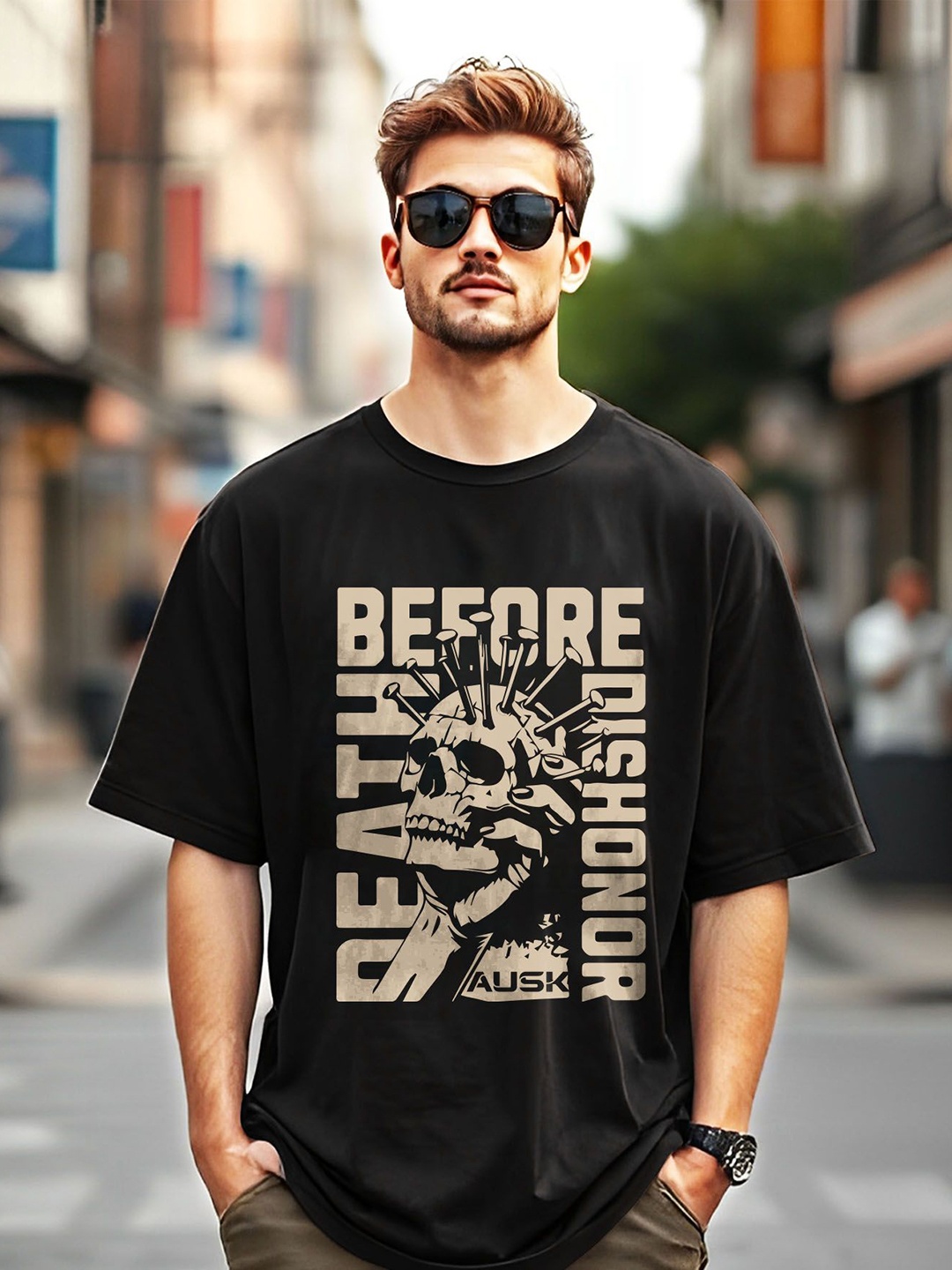 

AUSK Men Printed Pockets T-shirt, Black