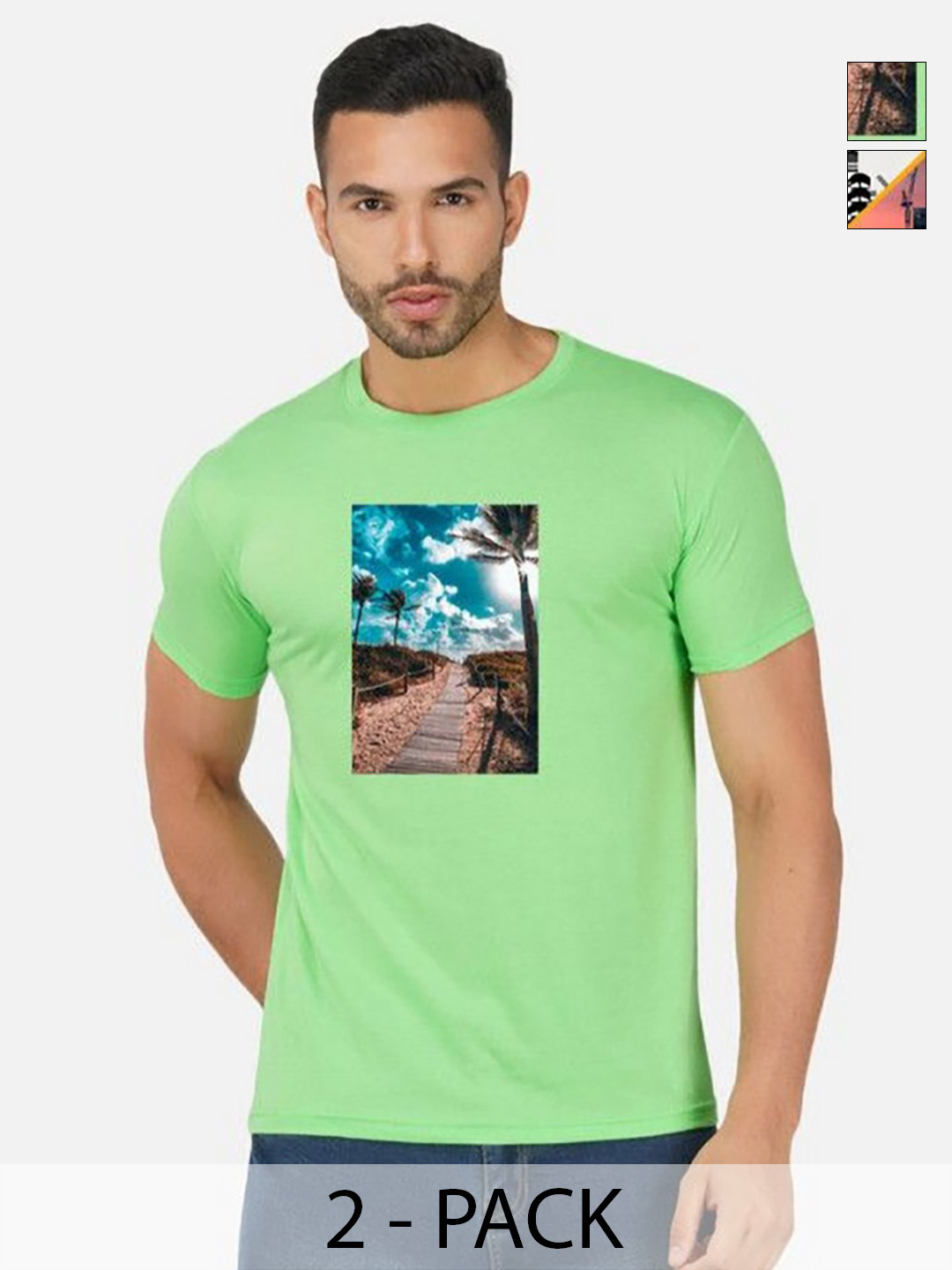 

GLOBAL NOMAD Men 2 Printed Bio Finish Applique T-shirt, Green