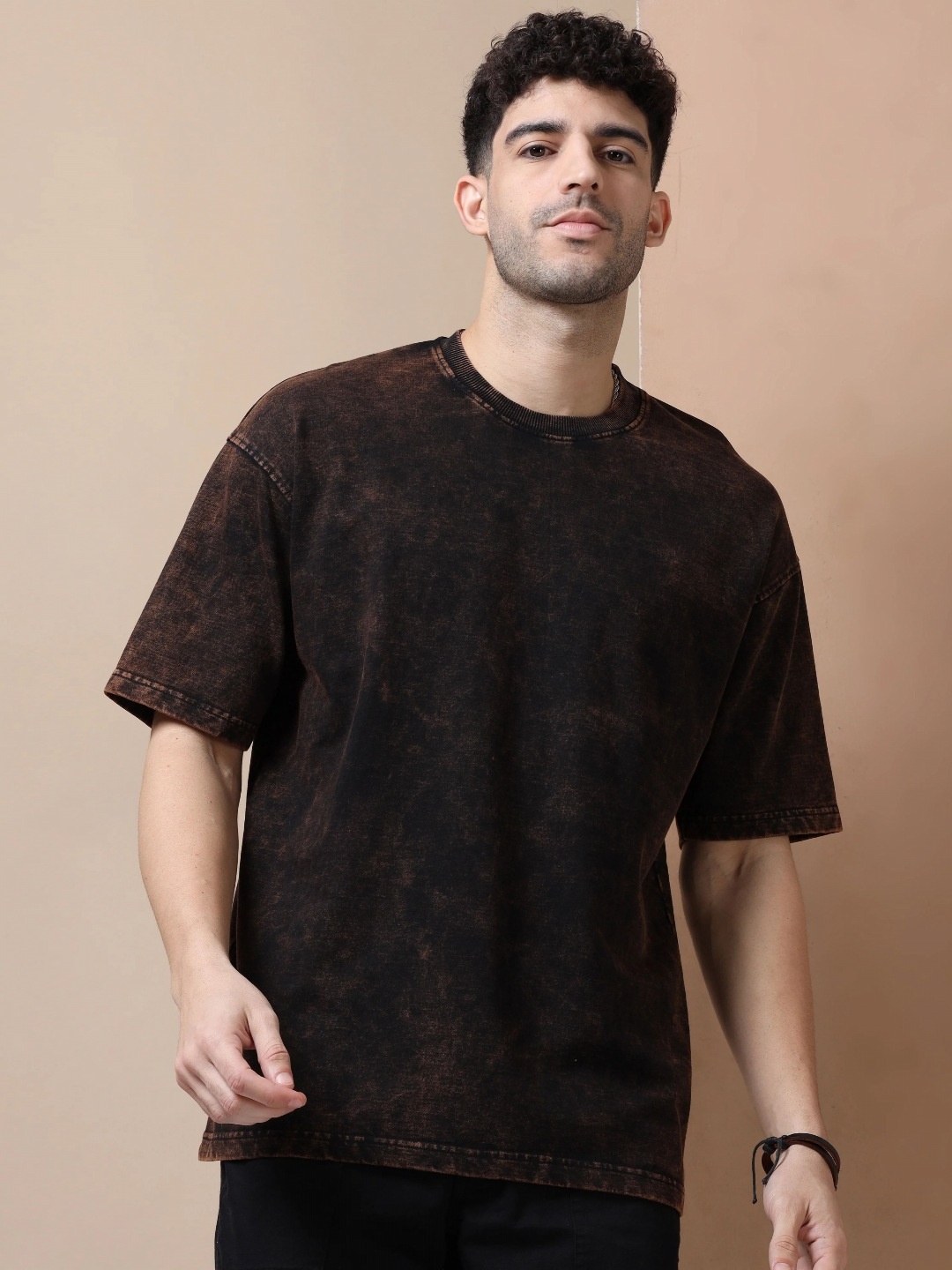 

Dogman Men Dyed Drop-Shoulder Sleeves Bio Finish T-shirt, Coffee brown