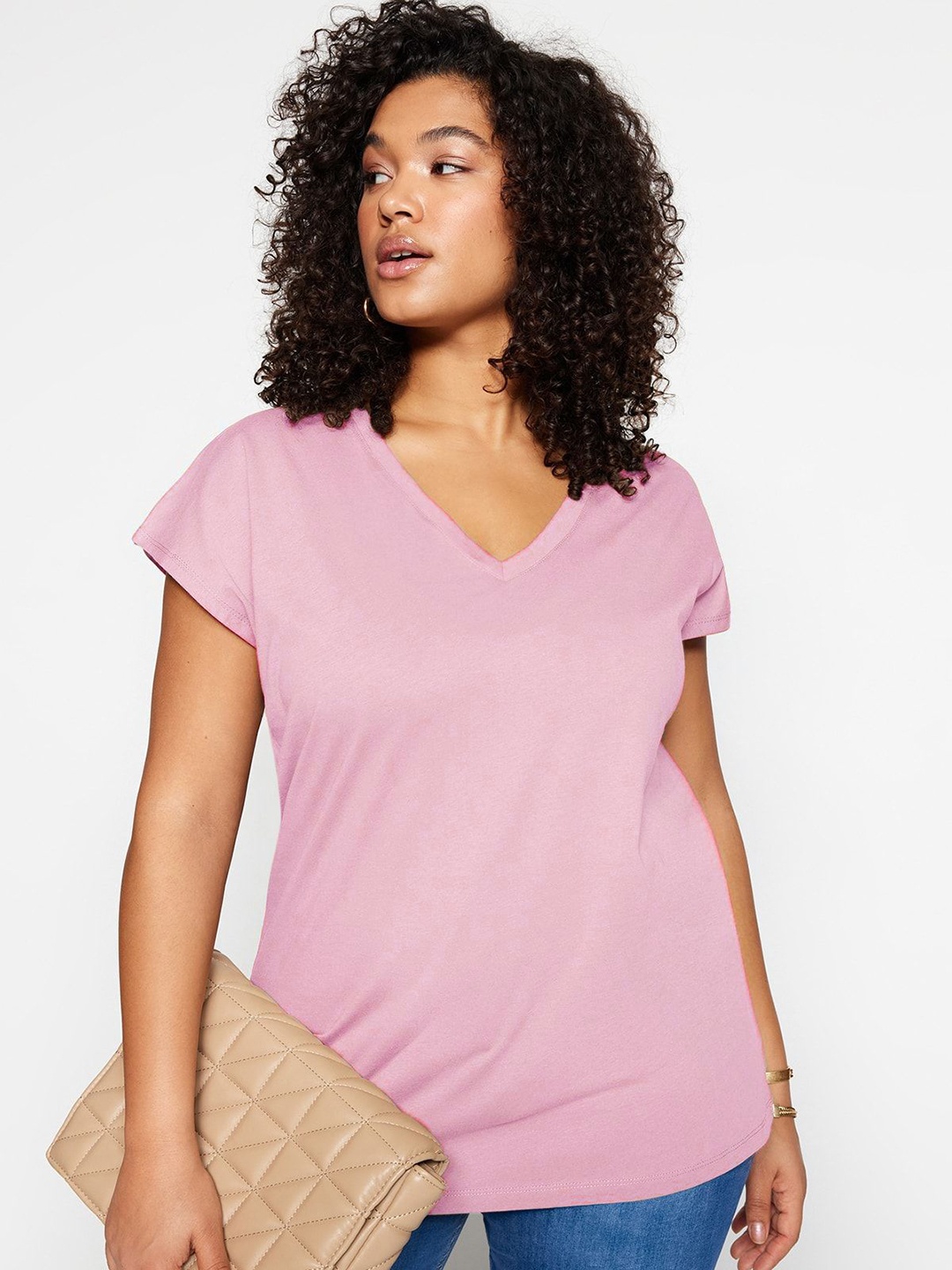 

Trendyol Women V-Neck Pockets T-shirt, Na