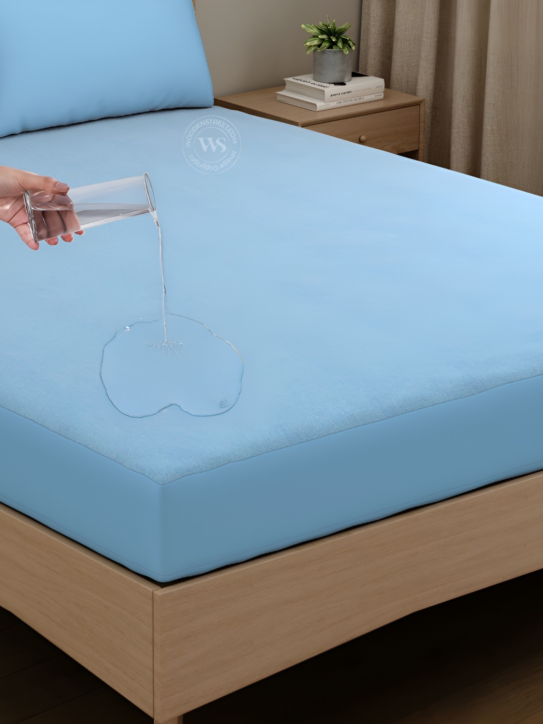 

WOODEN STREET Blue Polyester Water Resistant Mattress Protector