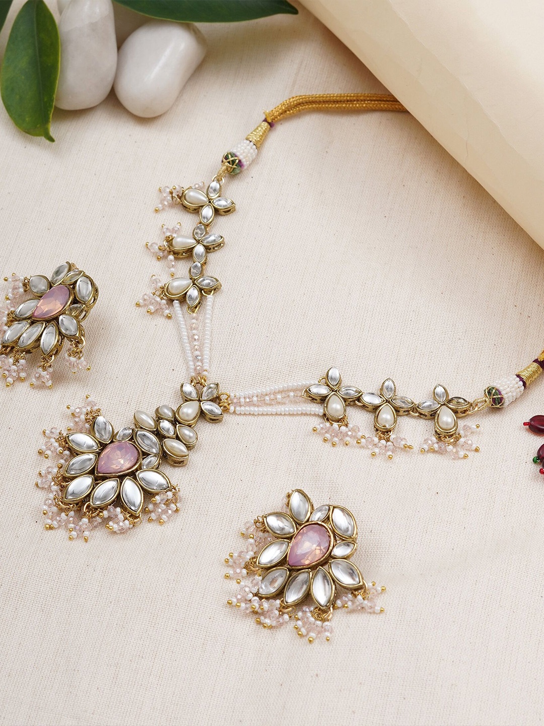 

BeAbhika Gold-Plated Stone Studded & Beaded Jewellery Set