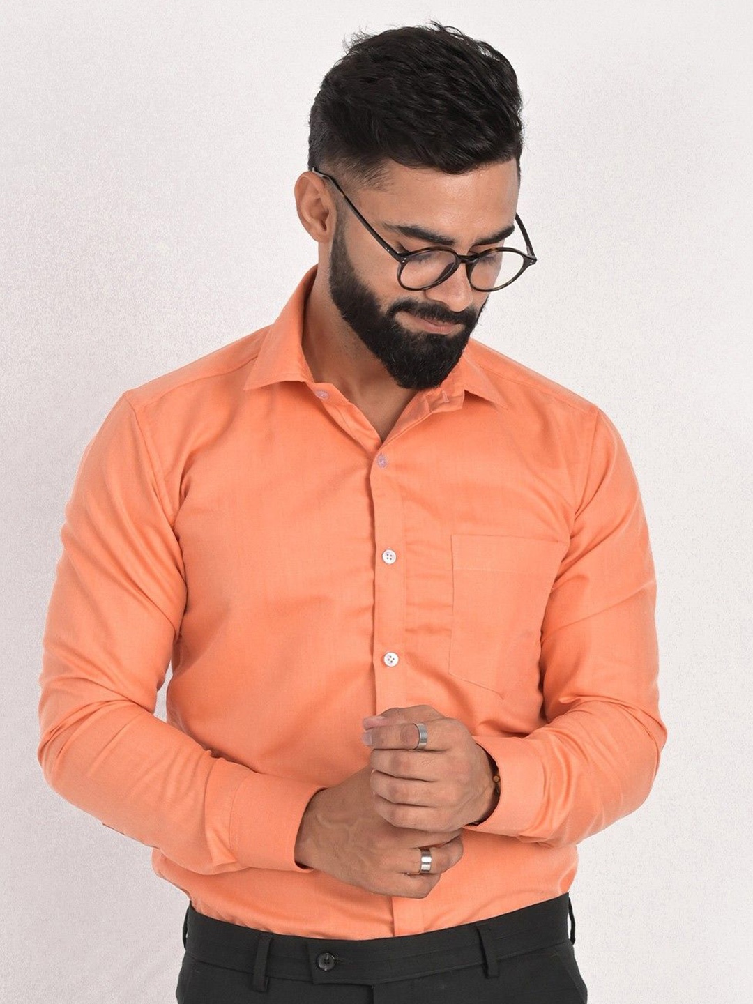

PulseIQ Men Slim Fit Opaque Formal Shirt, Orange