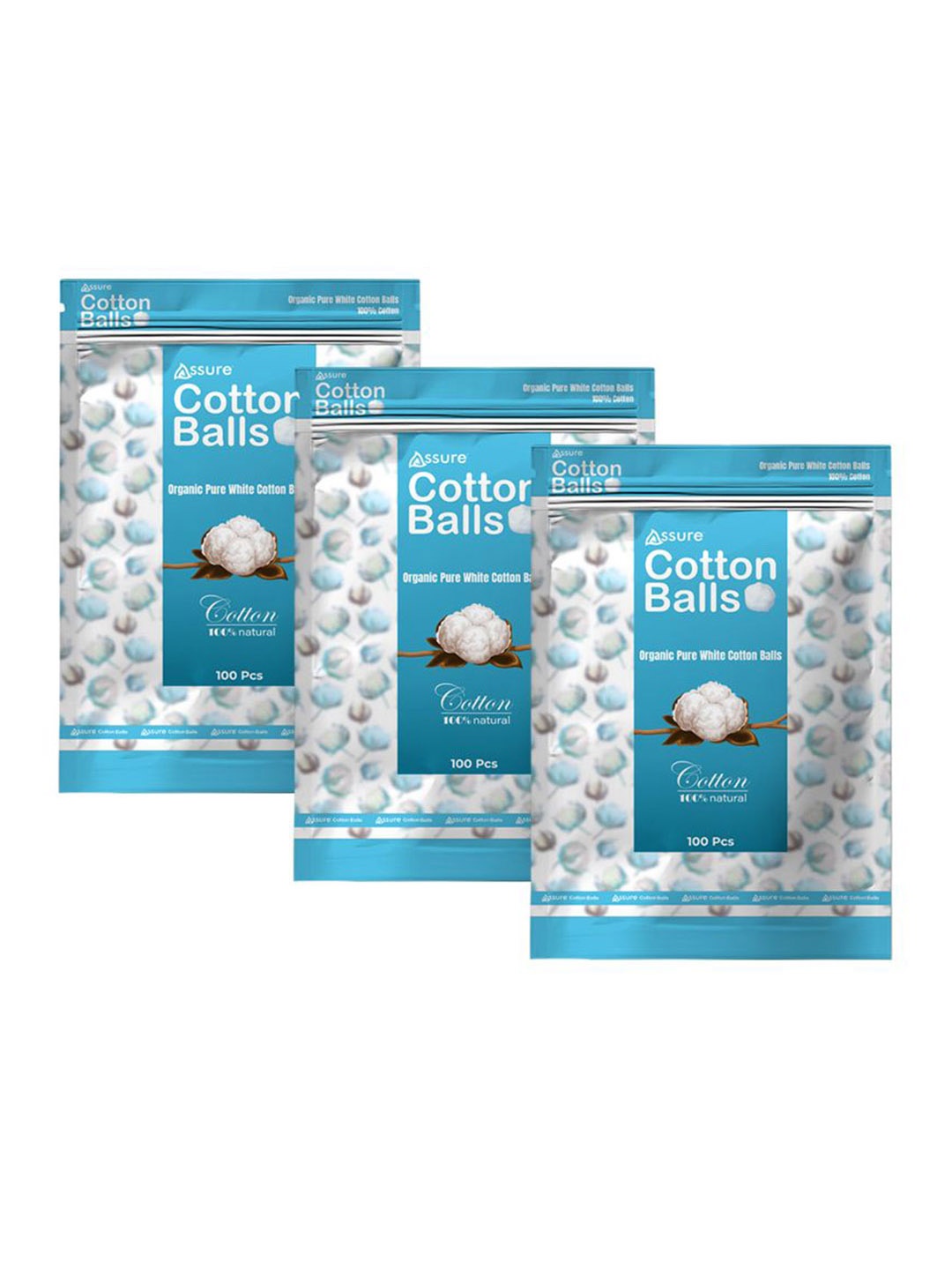 

Assure Set Of 3 White Makeup Remover Cotton Balls - 100Pcs Each