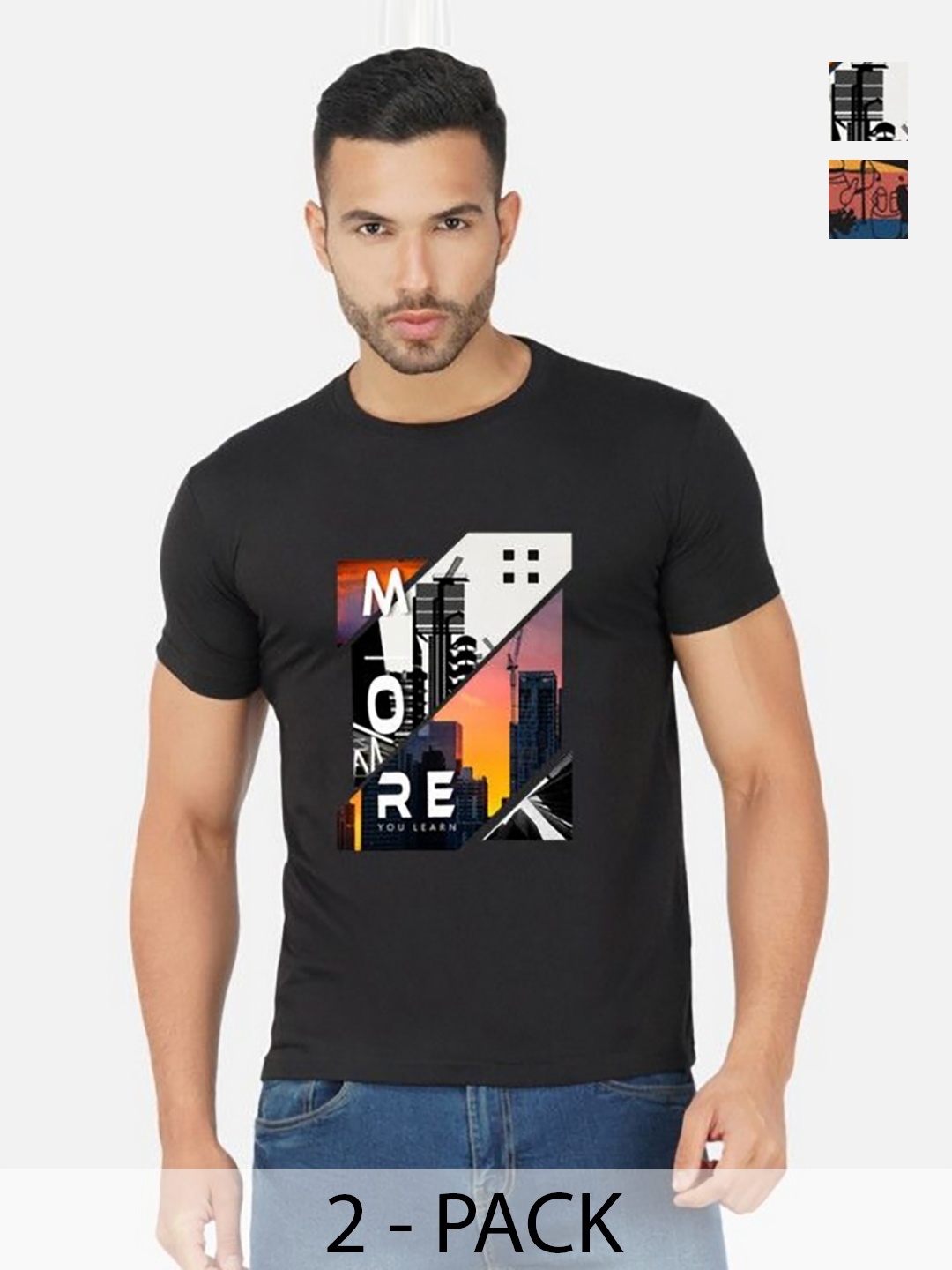 

GLOBAL NOMAD Men 2 Printed Bio Finish Applique T-shirt, Black