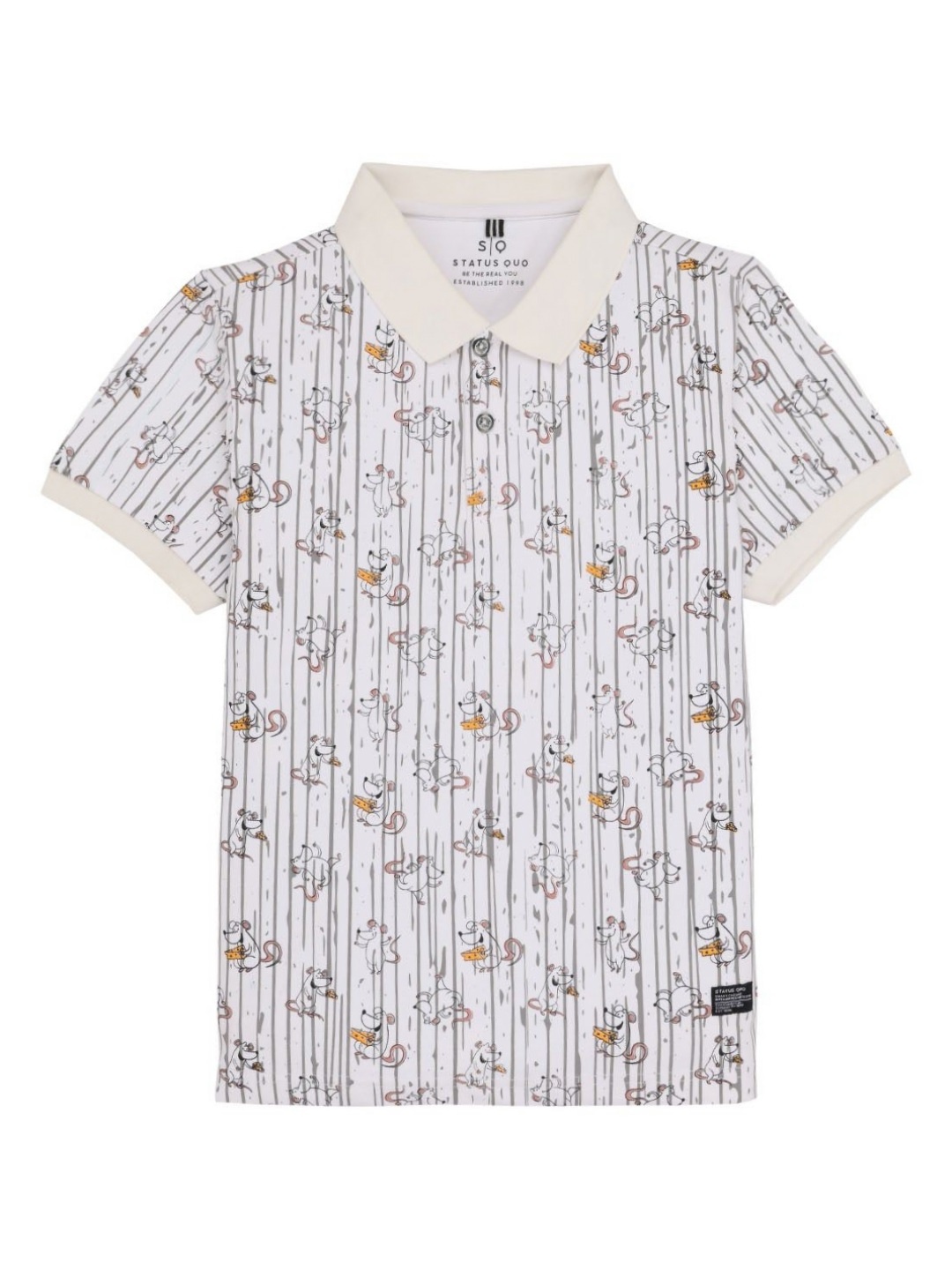 

Status Quo Boys Printed Polo Collar Applique T-shirt, White