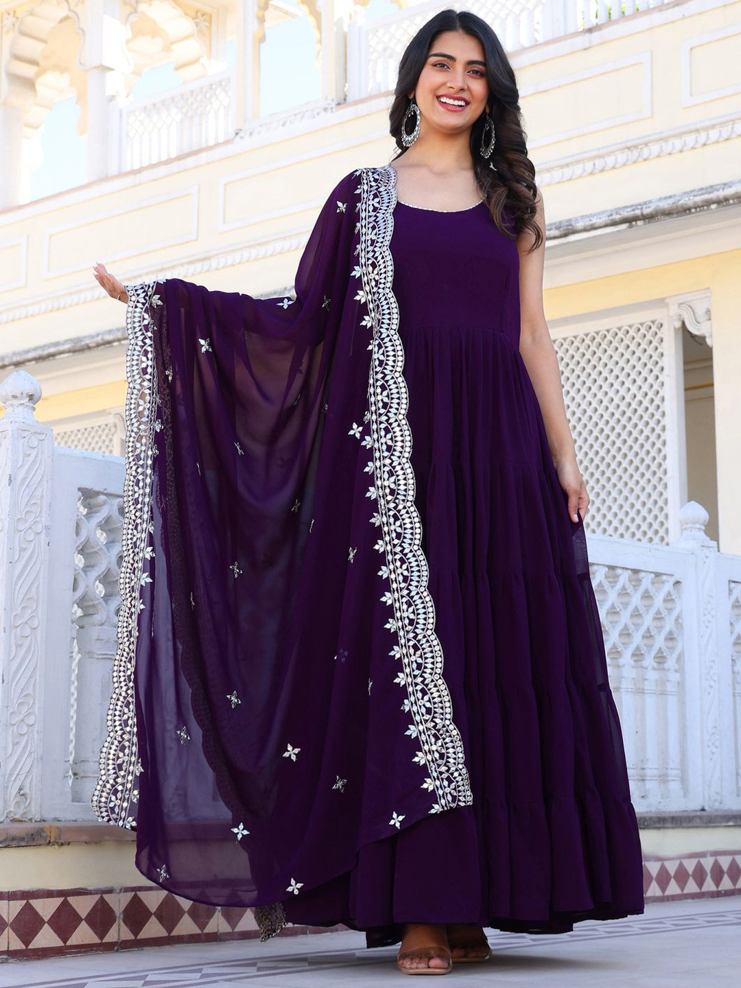 

Wedani Tiered Kurta with Trousers & With Dupatta, Violet