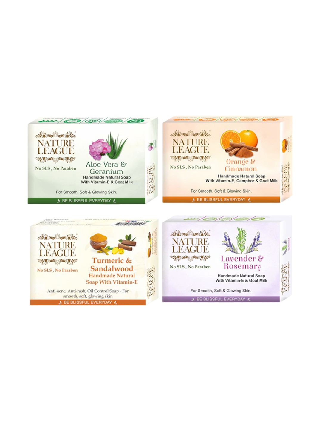 

NATURE LEAGUE Set Of 4 Natural Skin Nourishing Handmade Soap - 100 g Each, Green