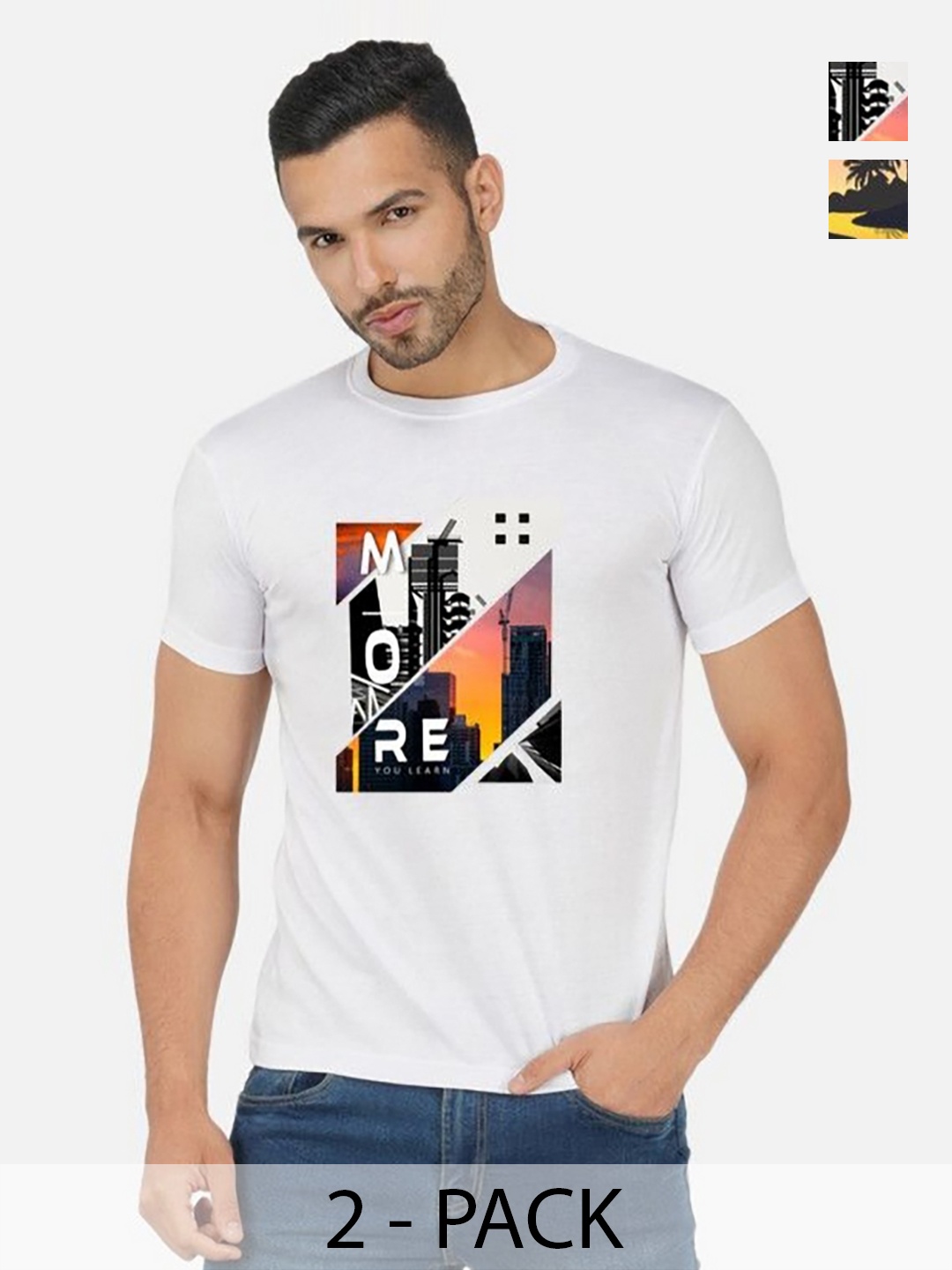 

GLOBAL NOMAD Men 2 Printed Bio Finish Applique T-shirt, White