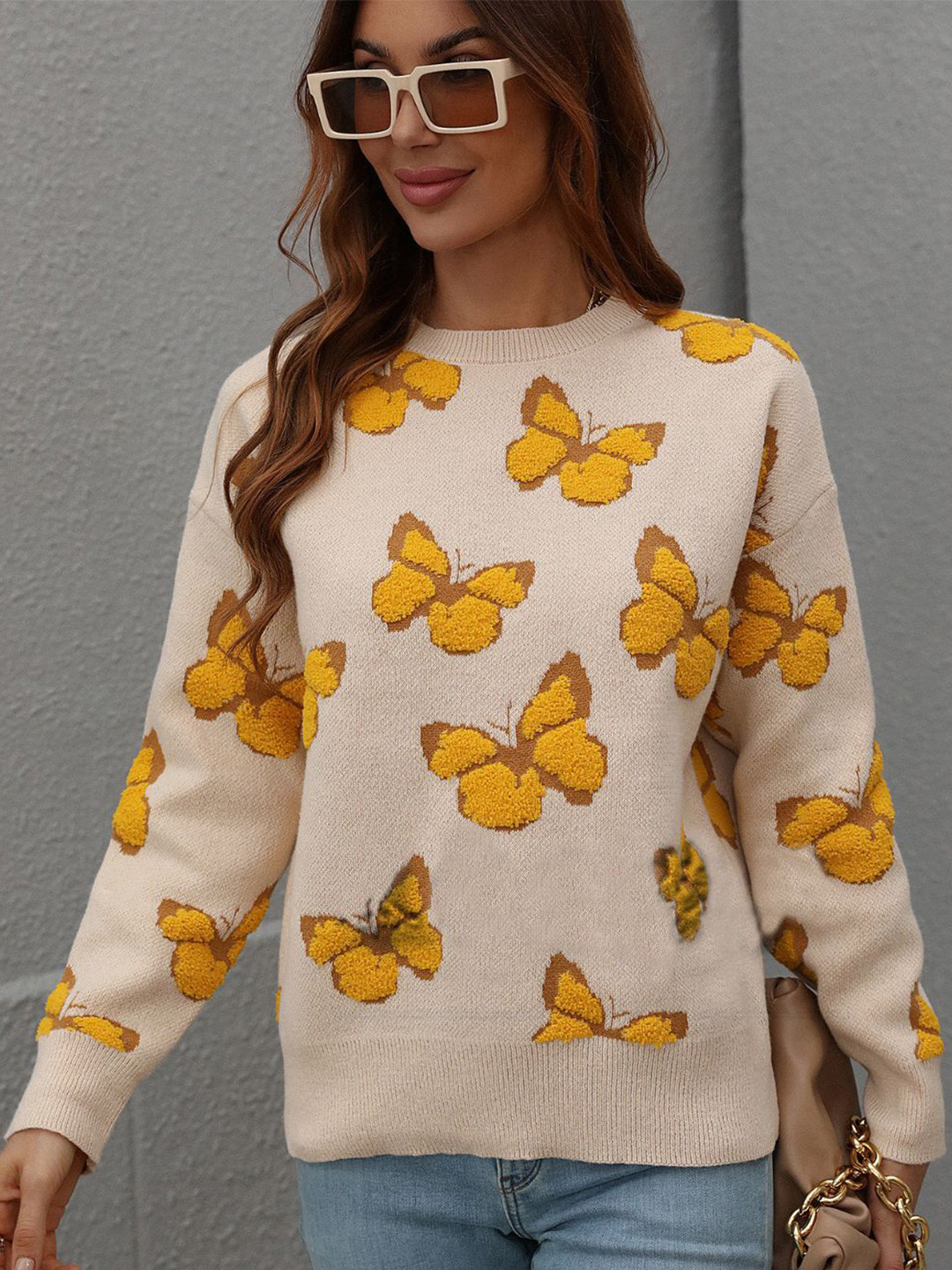 

Oh Rare Women Floral Printed Pullover, Beige