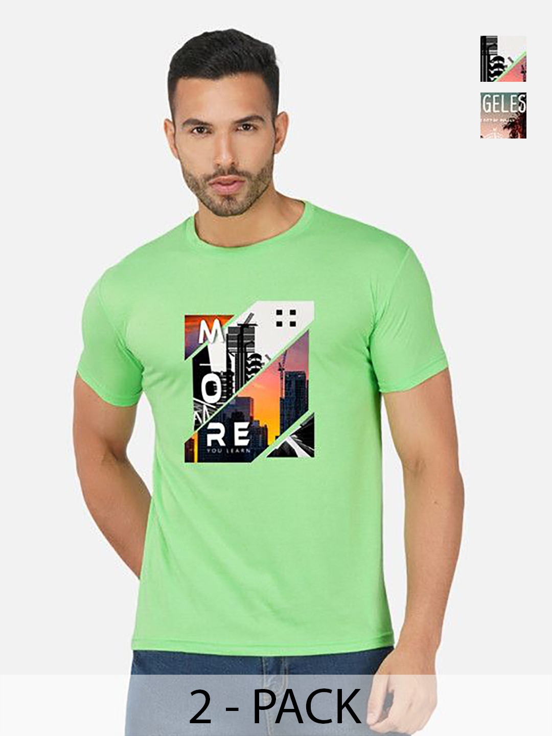 

GLOBAL NOMAD Men 2 Printed Bio Finish Applique T-shirt, Green