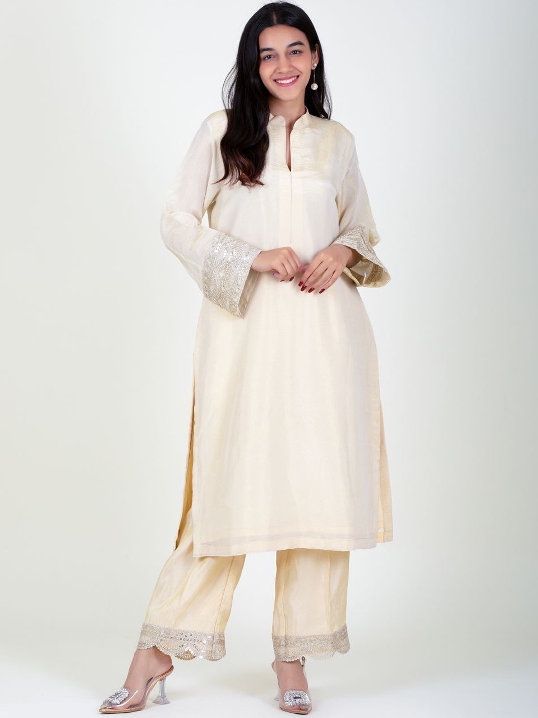 

SUNFAIRY V Neck Tunic With Trousers Co-Ords, Cream