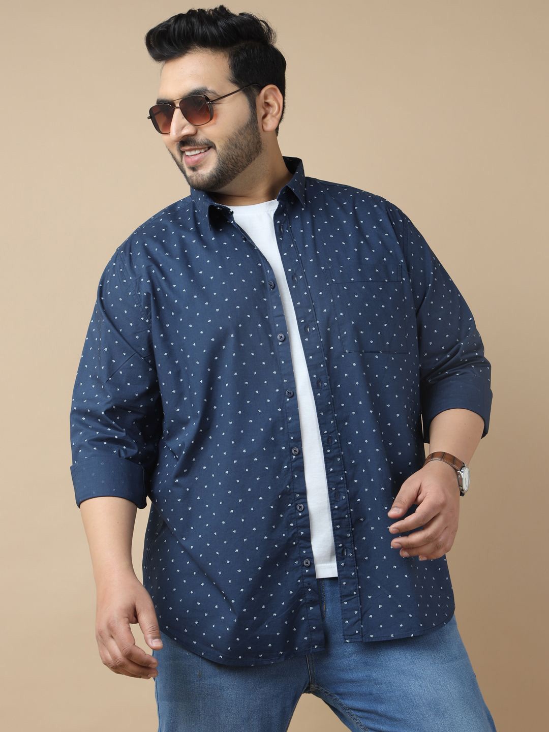 

Sztori Men Standard Slim Fit Opaque Printed Casual Shirt, Navy blue