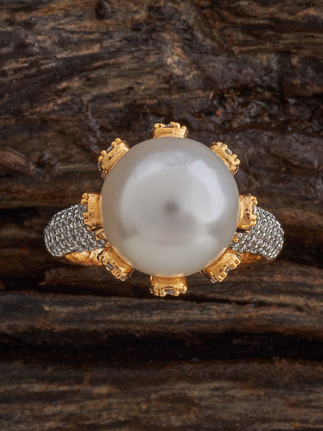 

Kushal's Fashion Jewellery White Rhodium Gold-Plated Ethnic Zircon Finger Ring