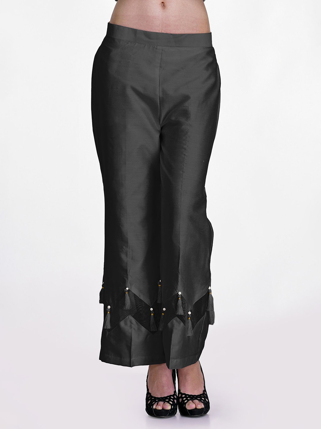 

FLOREOS Mid-Rise Self Design Trousers, Black