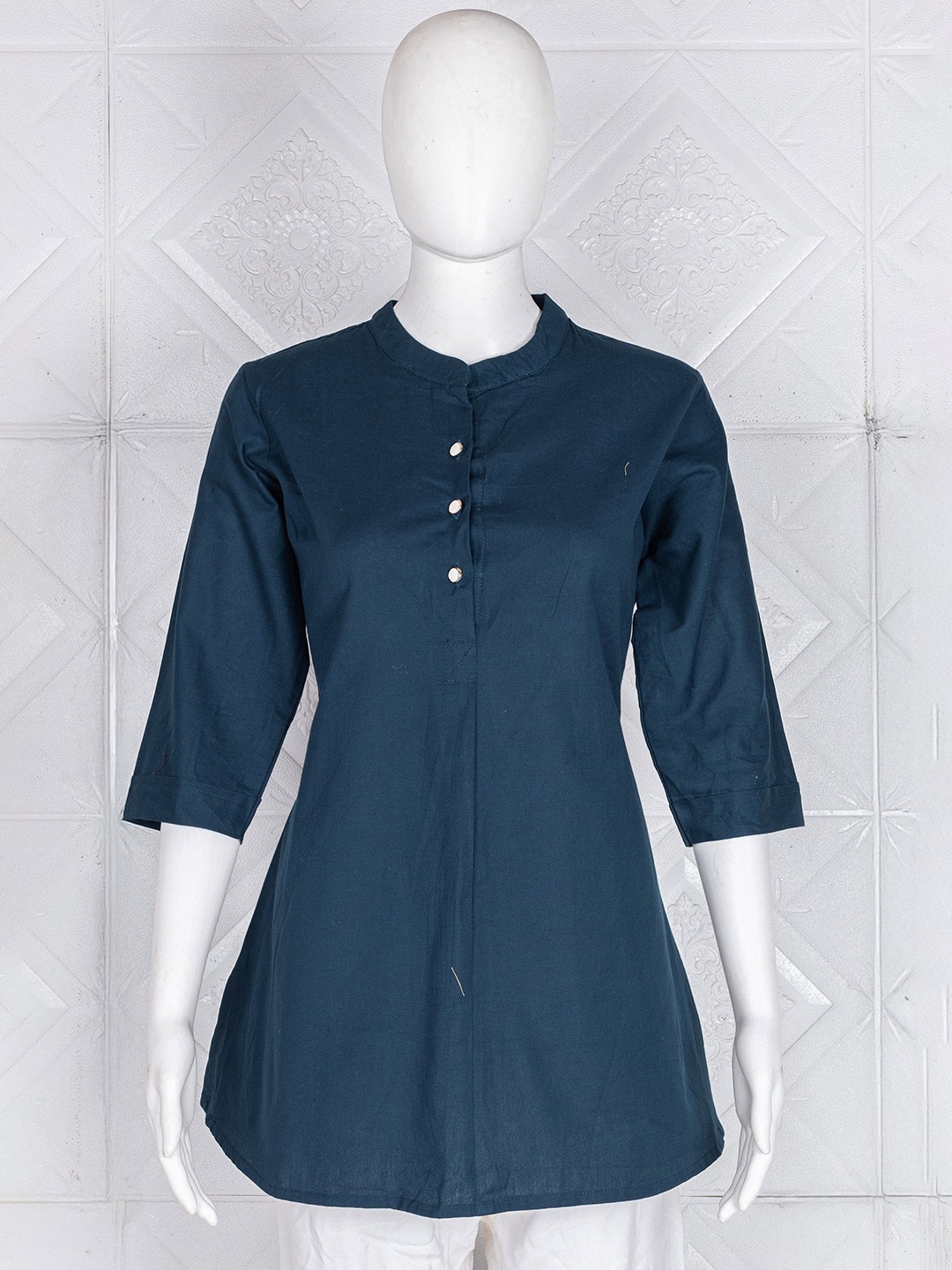

SWAMI STUDIO Mandarin Collar Indigo Styled Back Top, Navy blue