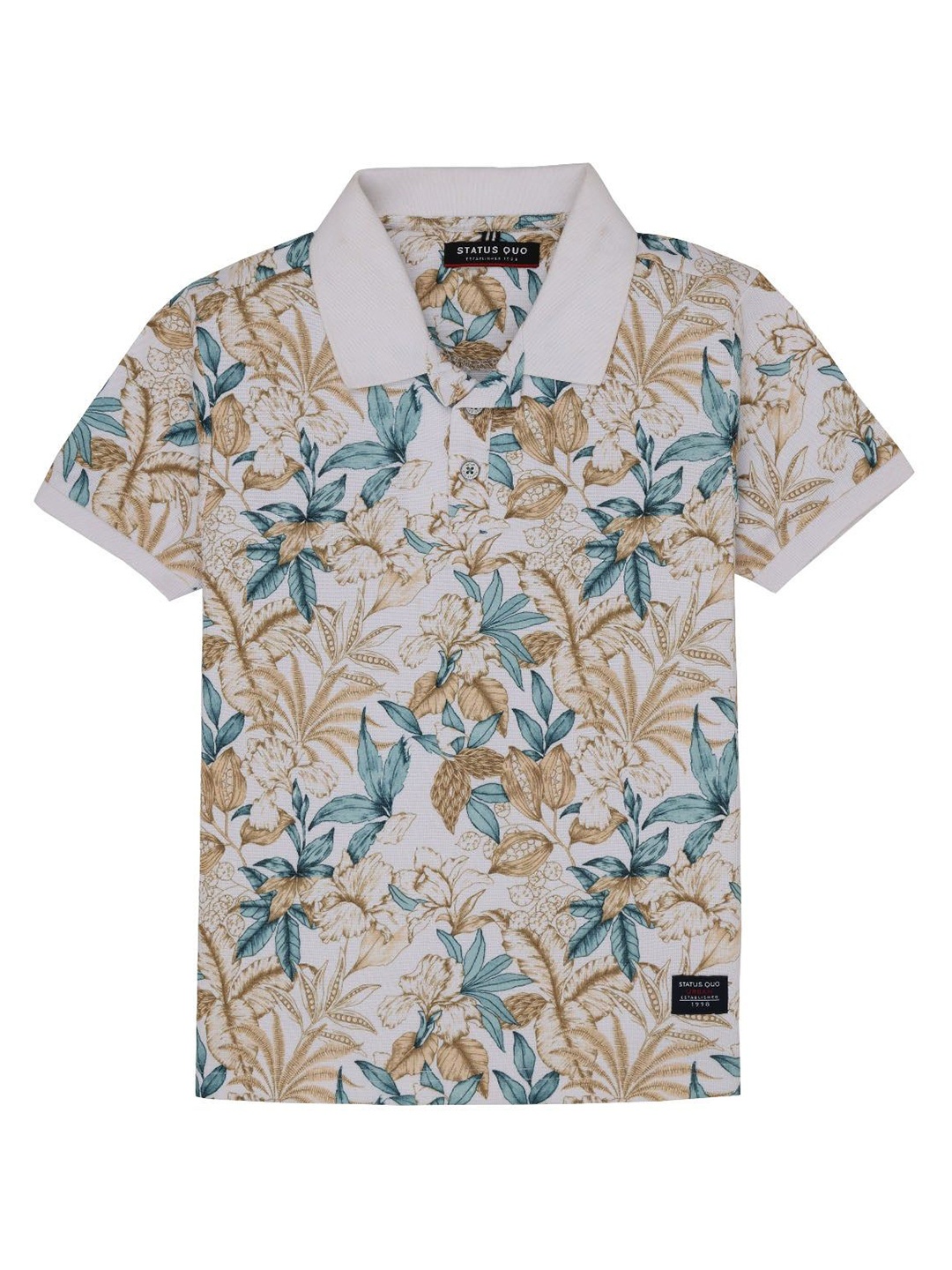 

Status Quo Boys Floral Printed Polo Collar Tropical Applique T-shirt, Mustard