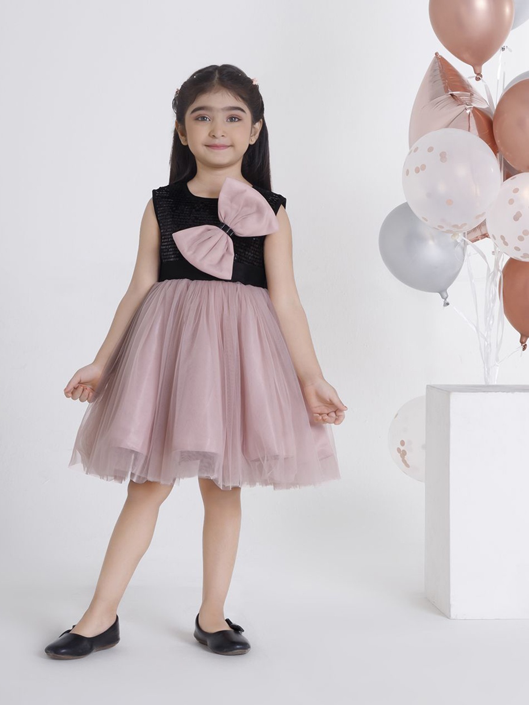 

Ministitch Applique Net Fit & Flare Dress, Beige