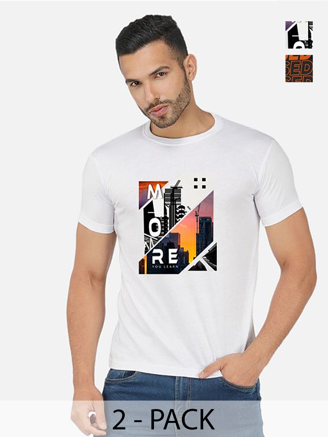 

GLOBAL NOMAD Men 2 Printed Bio Finish Applique T-shirt, White
