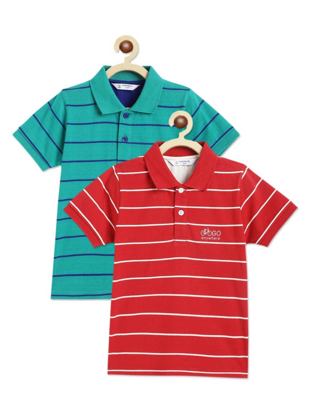 

Campana Boys Pack of 2 Striped Cotton Polo T-shirts, Red