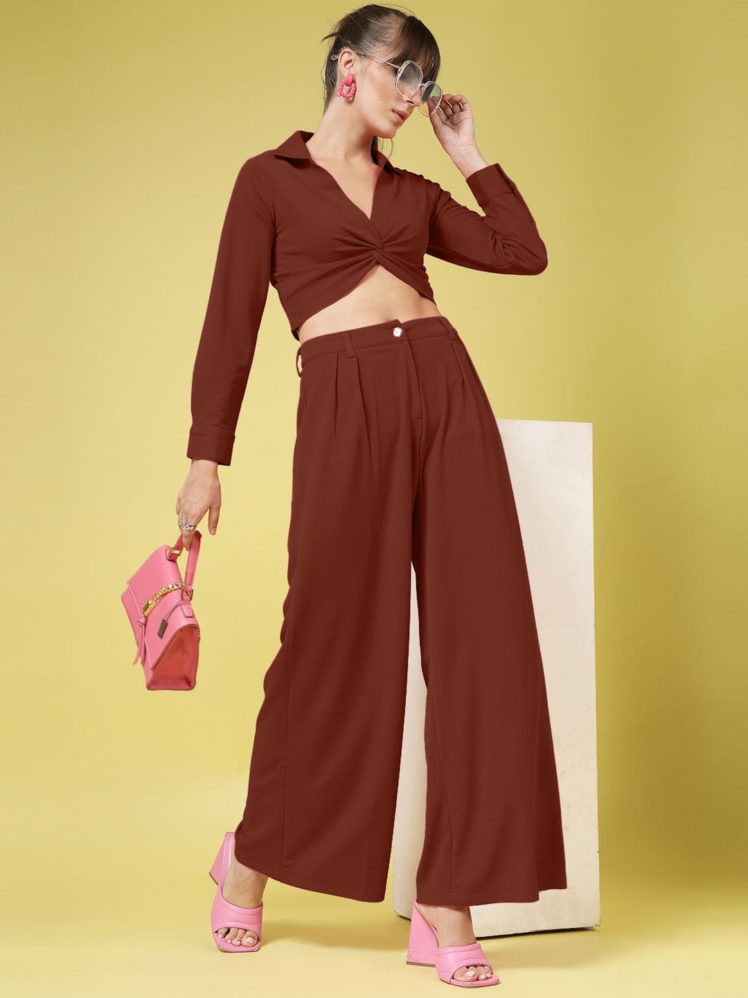 

DressBerry Women Relaxed Pleated Trousers, Brown