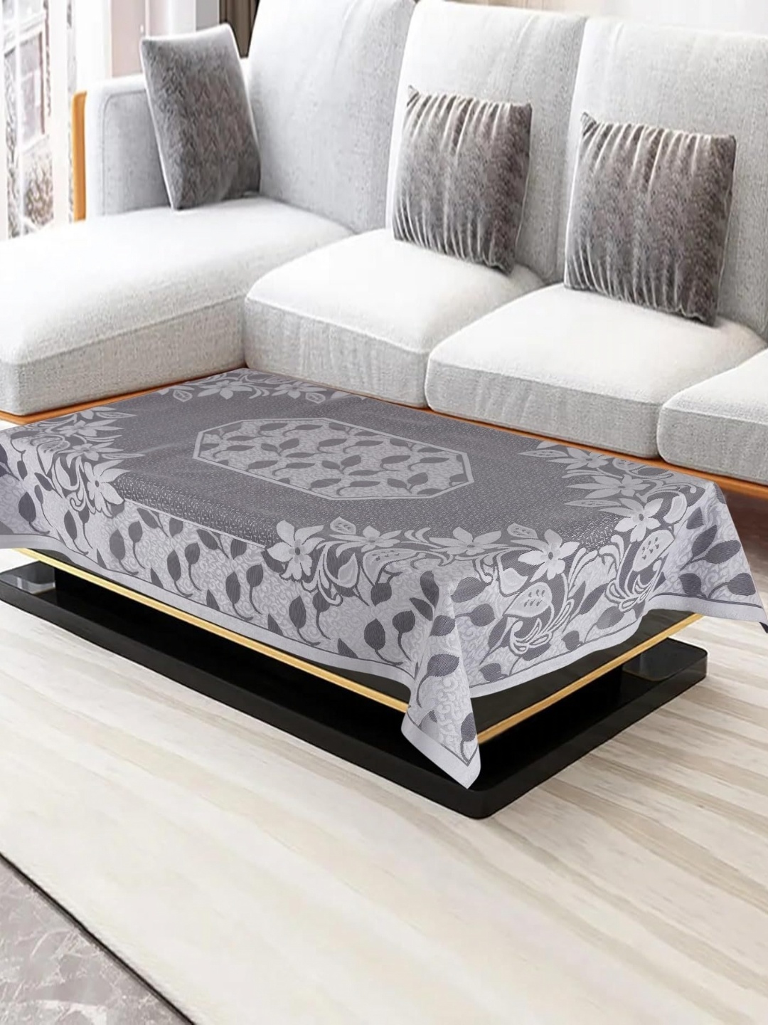 

Homerz Silver-Toned Floral Cotton 4-Seater Table Cover