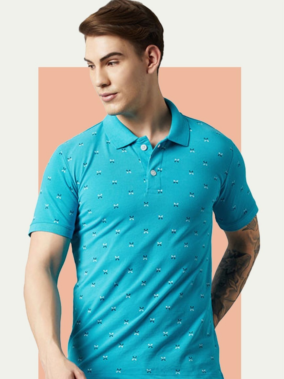 

Promount Men Printed Polo Collar Pockets T-shirt, Blue