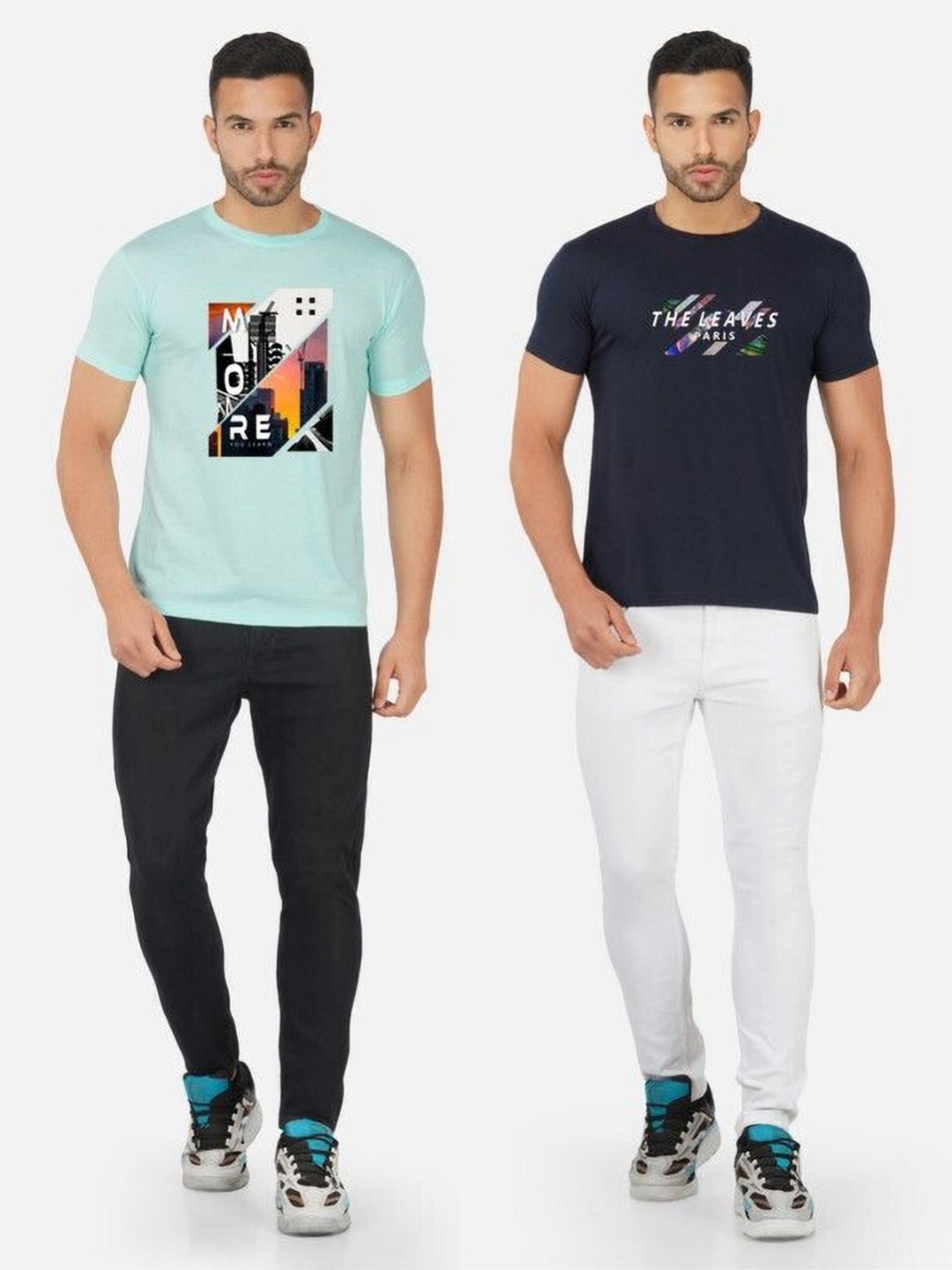 

GLOBAL NOMAD Men 2 Printed Bio Finish Applique T-shirt, Turquoise blue