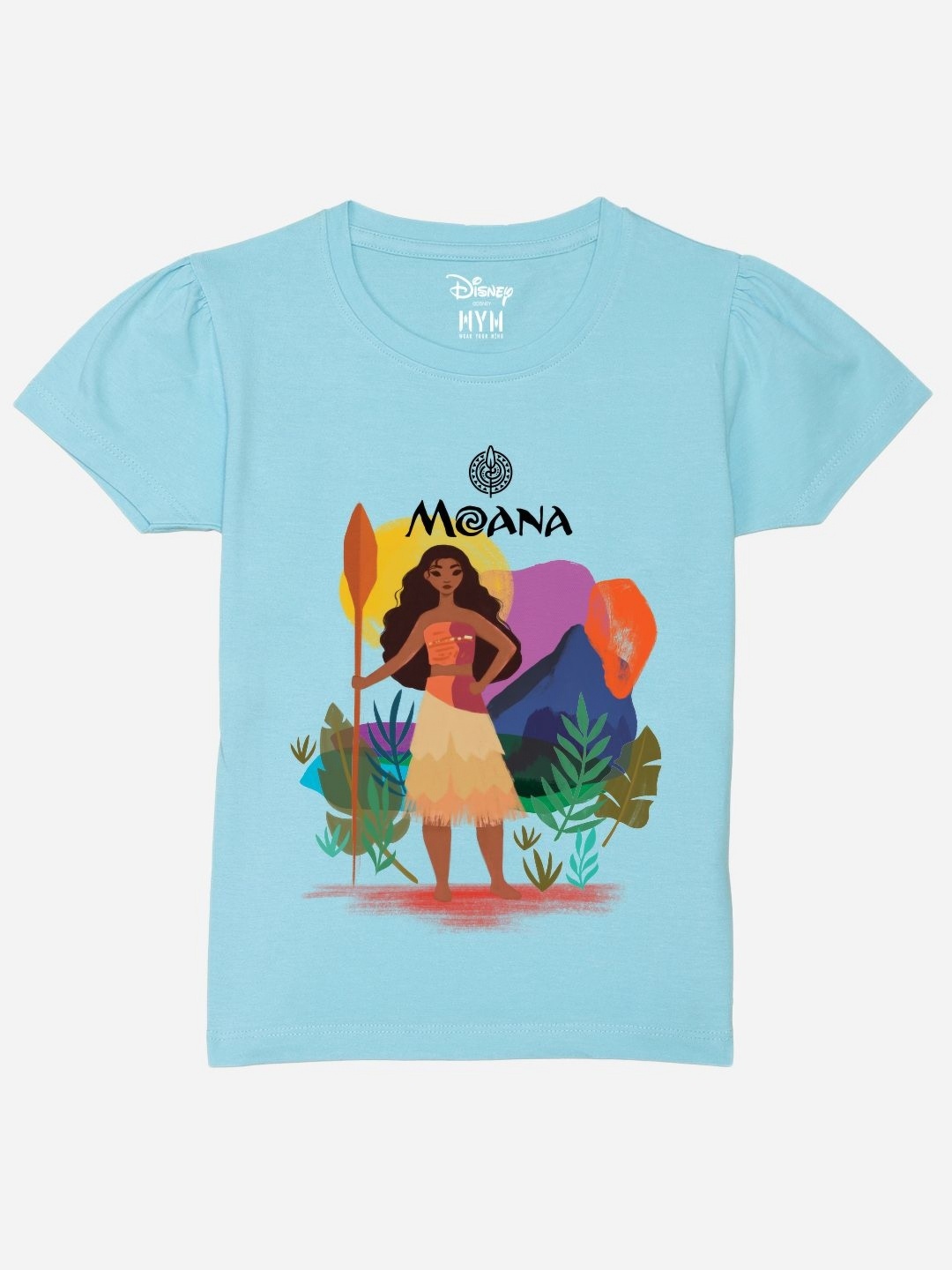 

Wear Your Mind Girls Printed Puff Sleeves Pure Cotton T-shirt, Blue