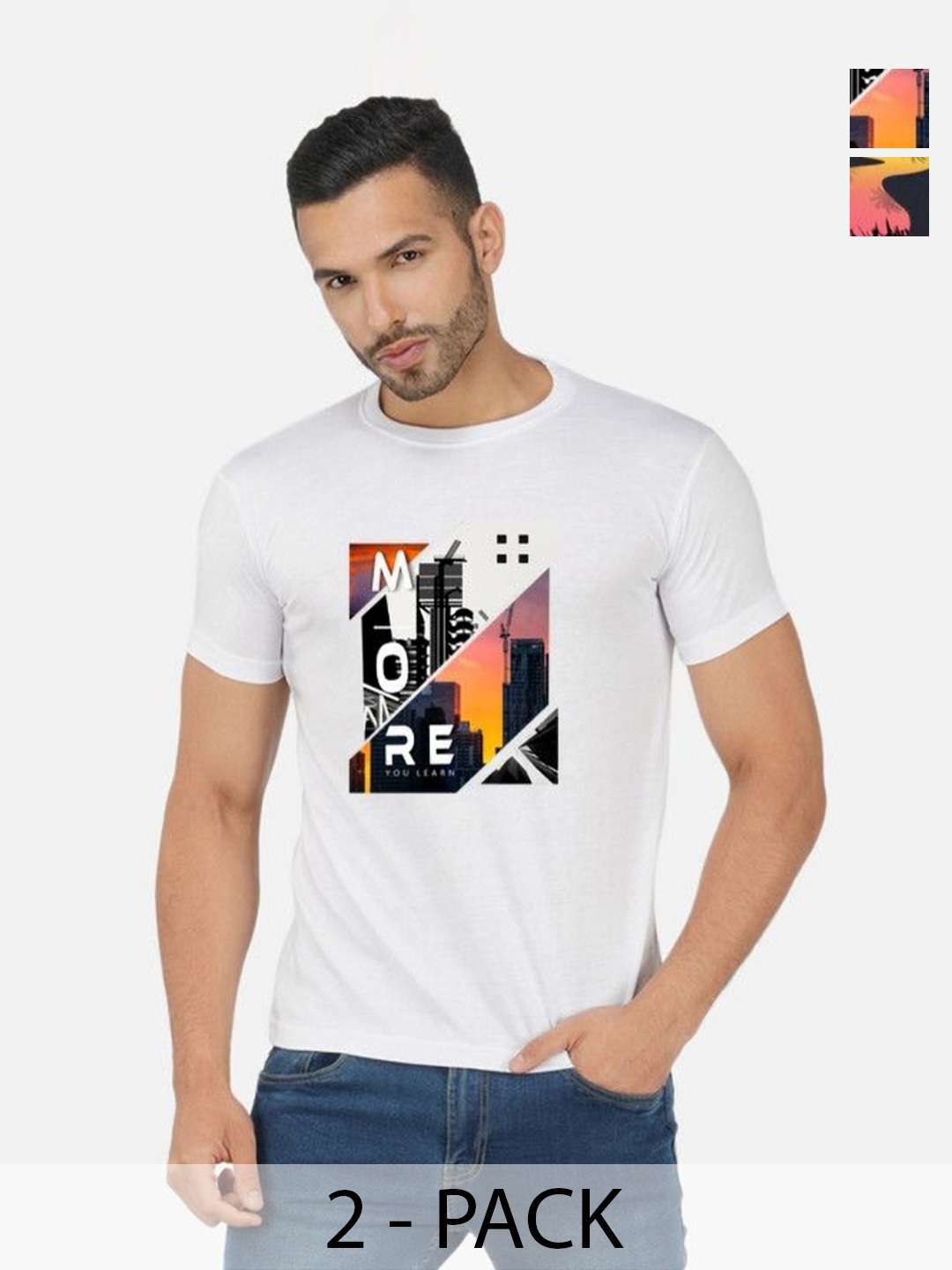 

GLOBAL NOMAD Men 2 Printed Bio Finish Applique T-shirt, White
