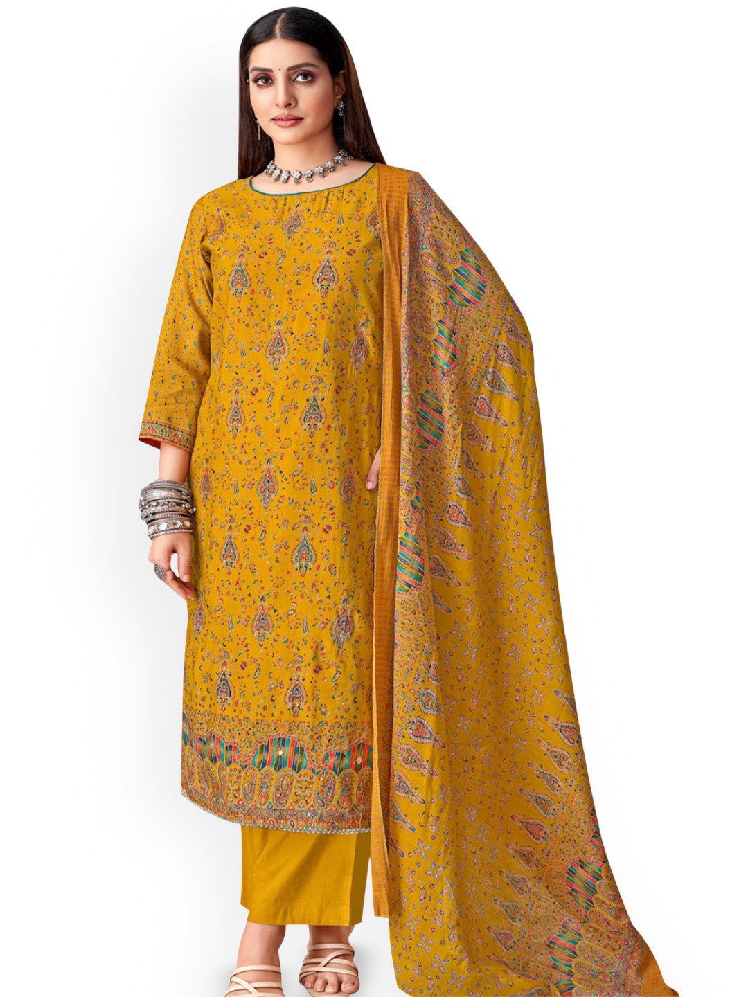 

DRAVINAM Trends Embroidered Unstitched Dress Material, Yellow