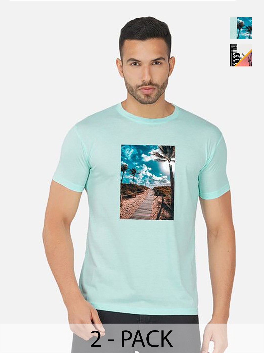 

GLOBAL NOMAD Men 2 Printed Bio Finish Applique T-shirt, Mustard