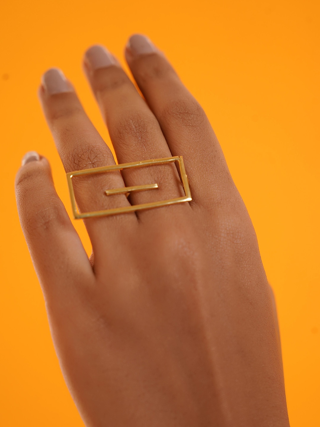 

ROYAL PITARAH Gold-Plated Rectangular Muse Adjustable Finger Ring